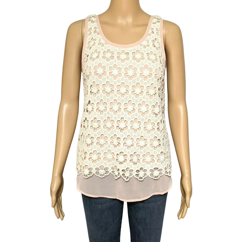 Ann Taylor Sleeveless Eyelet Crochet Top XS White